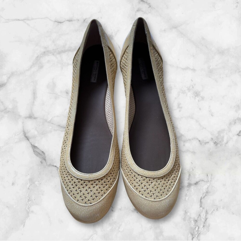 Bottega Veneta Prairie Gold Ballet Flats Size 39.5 Leather Yellow Lasercut Italy